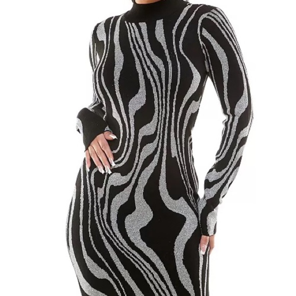 Black and Metallic Zebra Print Sweater Dress